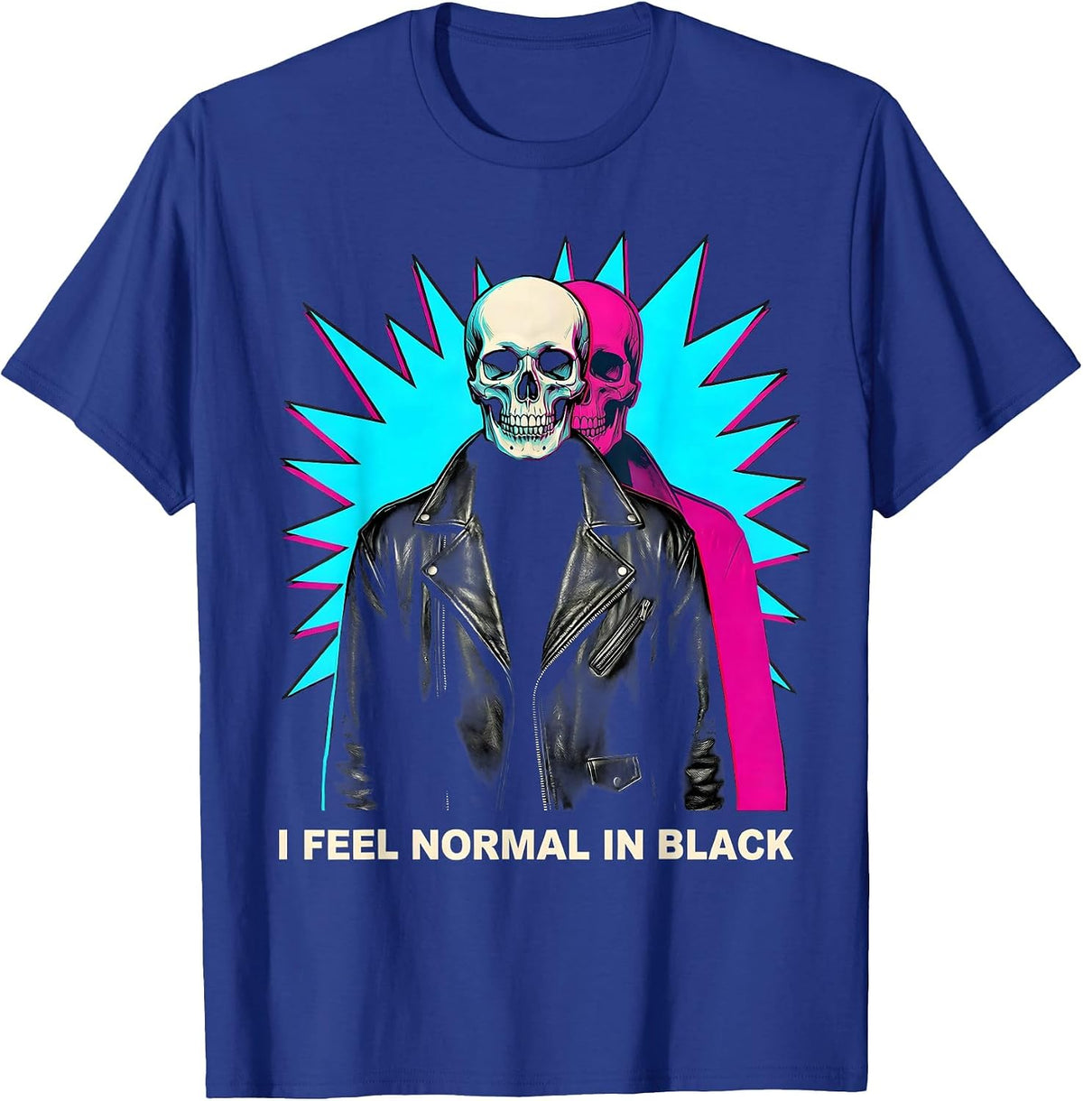 Men's I Feel Normal In Black Pop Art Goth Alt Skull Y2K Grunge T-Shirt - Royal Blue
