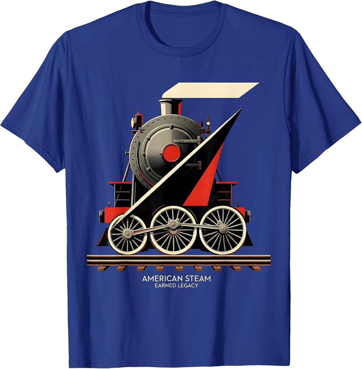 Men's American Steam Earned Legacy Constructivist Poster Train T-Shirt - Royal Blue