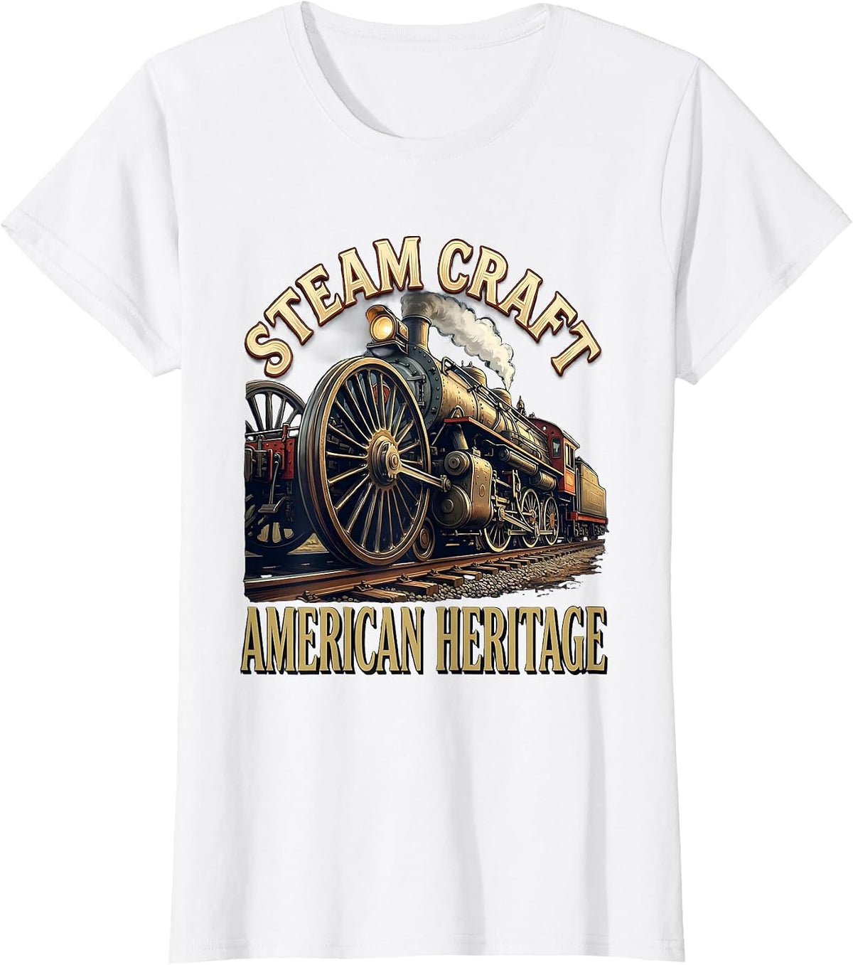 Women's Steam Craft American Heritage Vintage Steam Locomotive Train T-Shirt - White