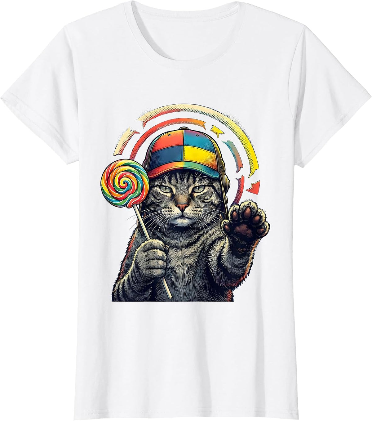 Lollipop Cat Meme Funny Silly Cat Humor T-Shirt - White