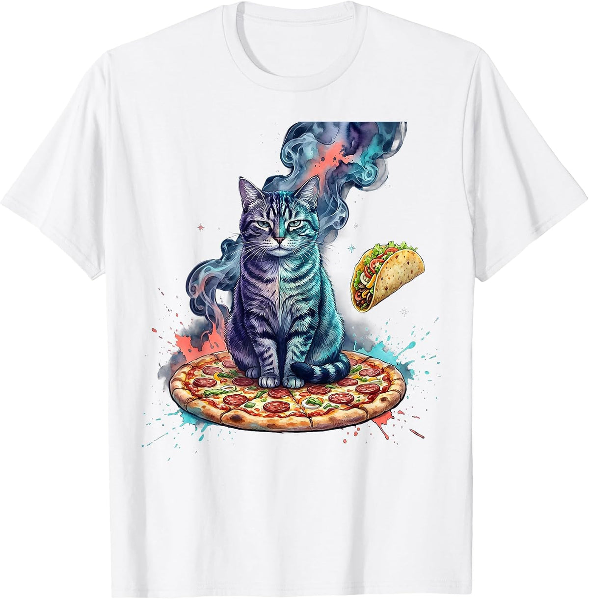 Unimpressed Cat on Pizza Space Meme Funny Gift T-Shirt - White