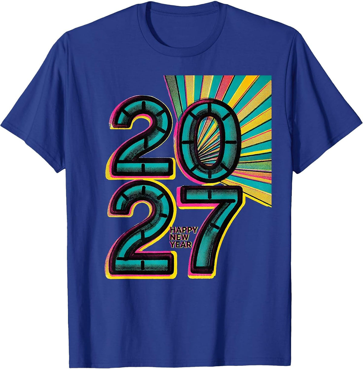 Men's Happy New Year 2027 Risograph Party Host Family Matching T-Shirt - Royal Blue