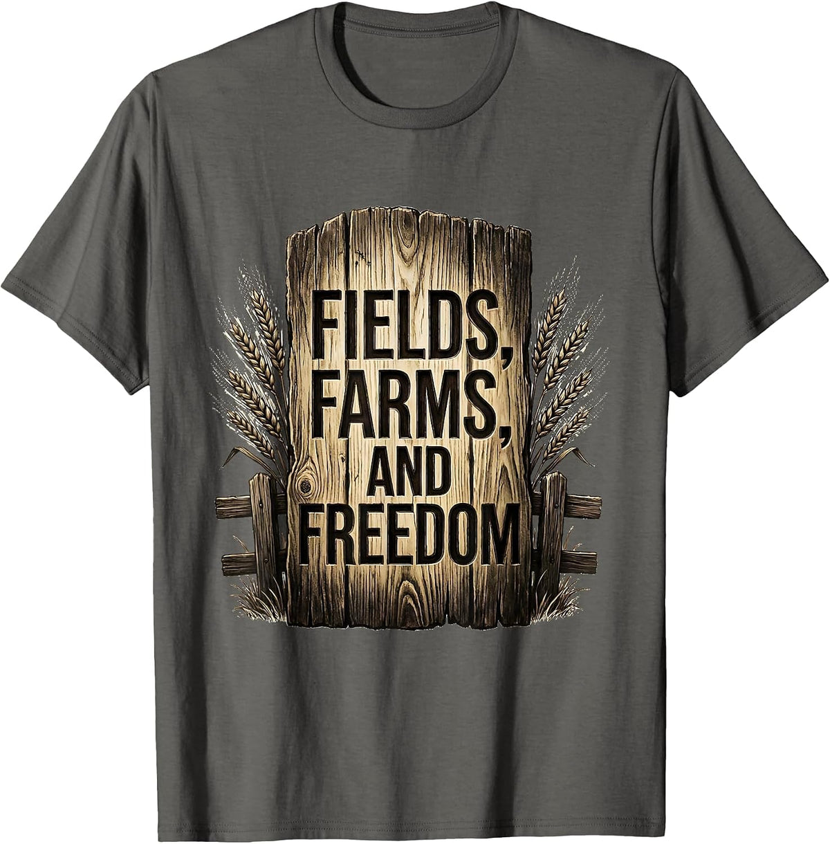 Fields Farms and Freedom Country Life Design T-Shirt - Asphalt Grey