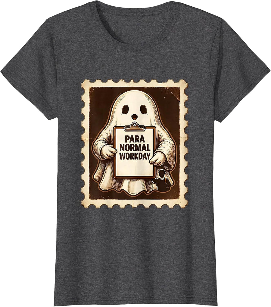 Women's Para Normal Workday Funny Ghost Paraprofessional Halloween T-Shirt - Dark Heather Grey