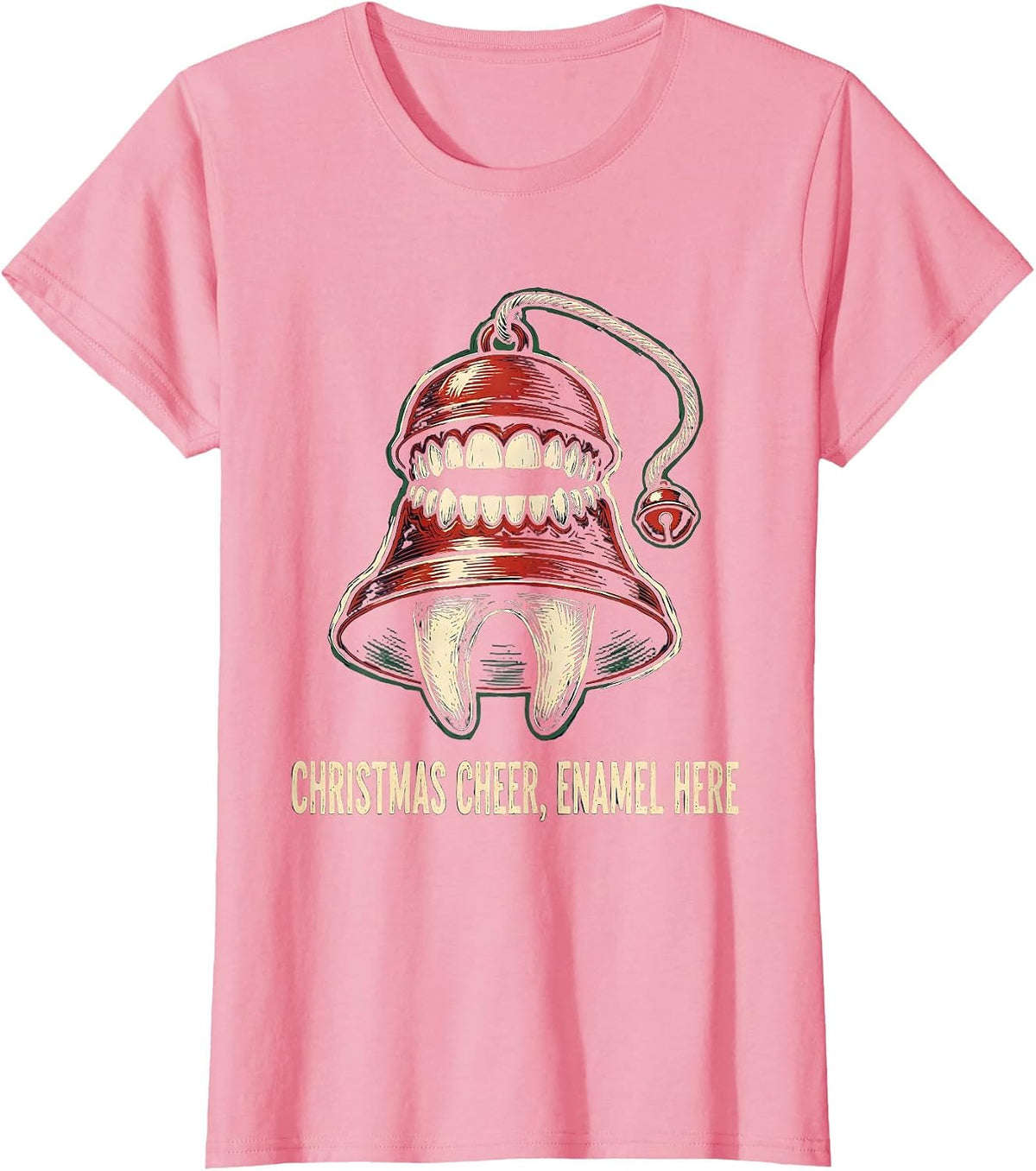 Women's Christmas Cheer Enamel Here Funny Dentist Dental Office Gift T-Shirt - Pink