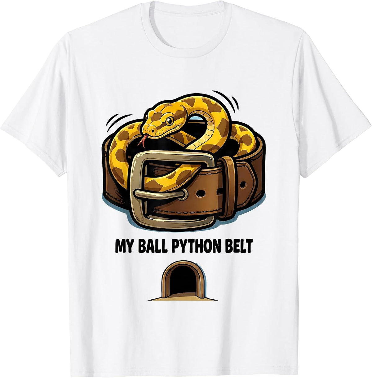 Men's My Ball Python Belt Cartoon Reptile Lover Snake Humor T-Shirt - White