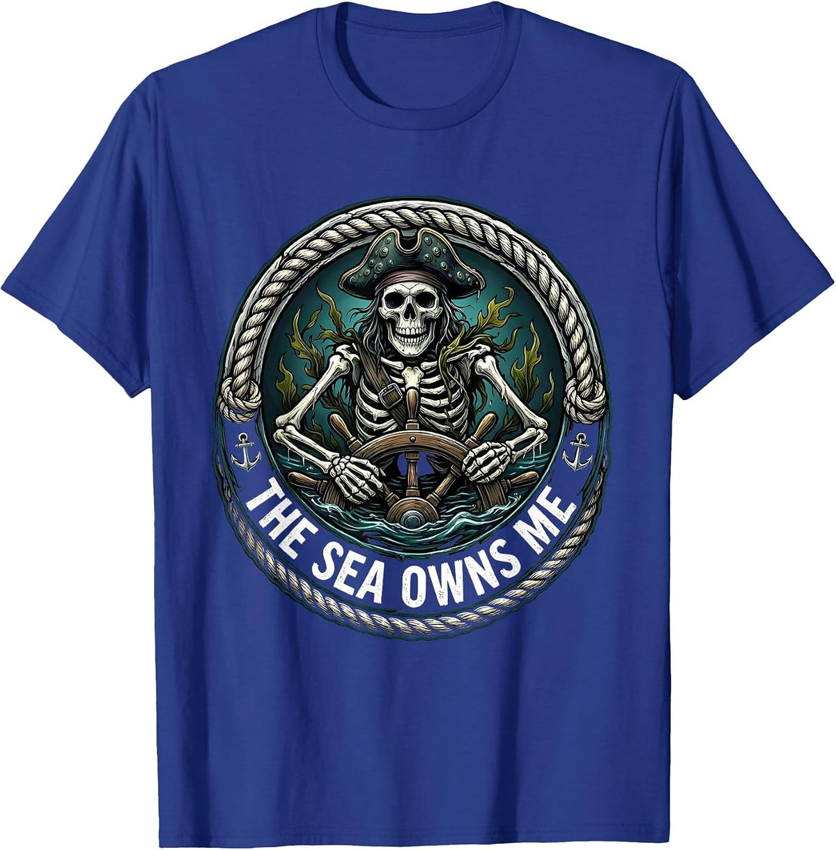 Men's The Sea Owns Me Pirate Ocean Design T-Shirt - Royal Blue
