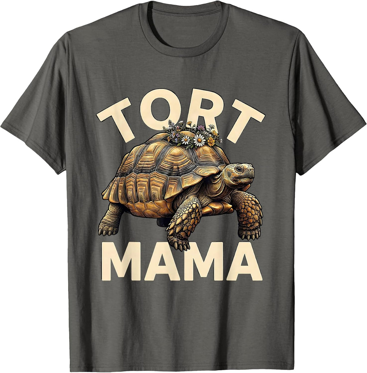 Tort Mama Funny Sulcata Tortoise Pet Mom Reptile Lover T-Shirt - Asphalt Grey