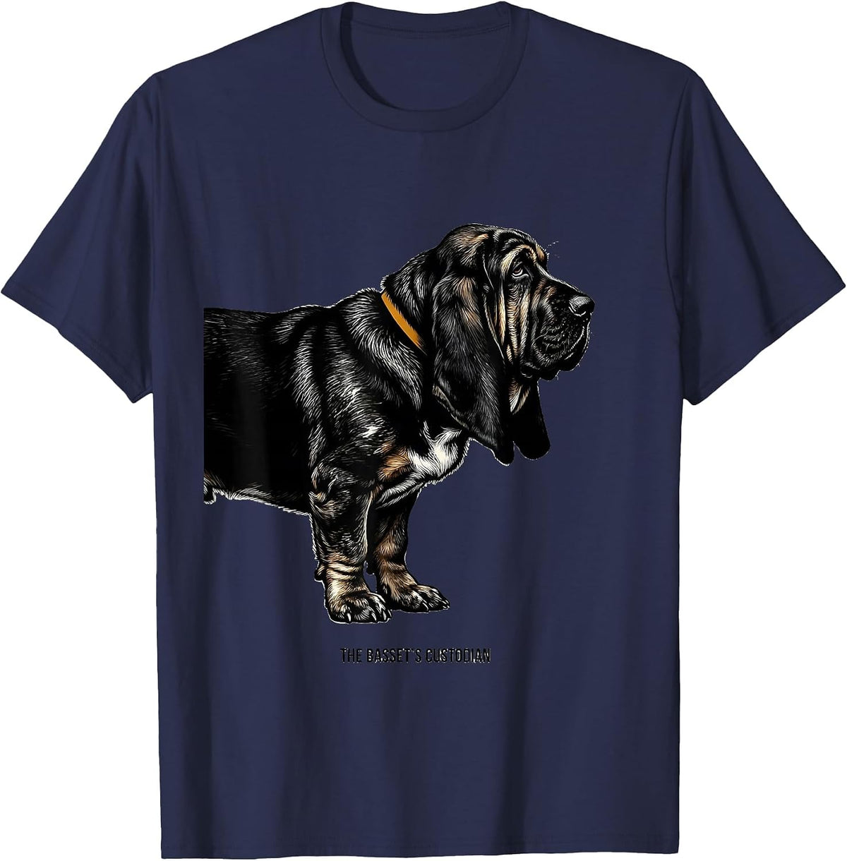 Men's The Basset's Custodian Funny Basset Hound Owner Dog Lover T-Shirt - Navy Blue