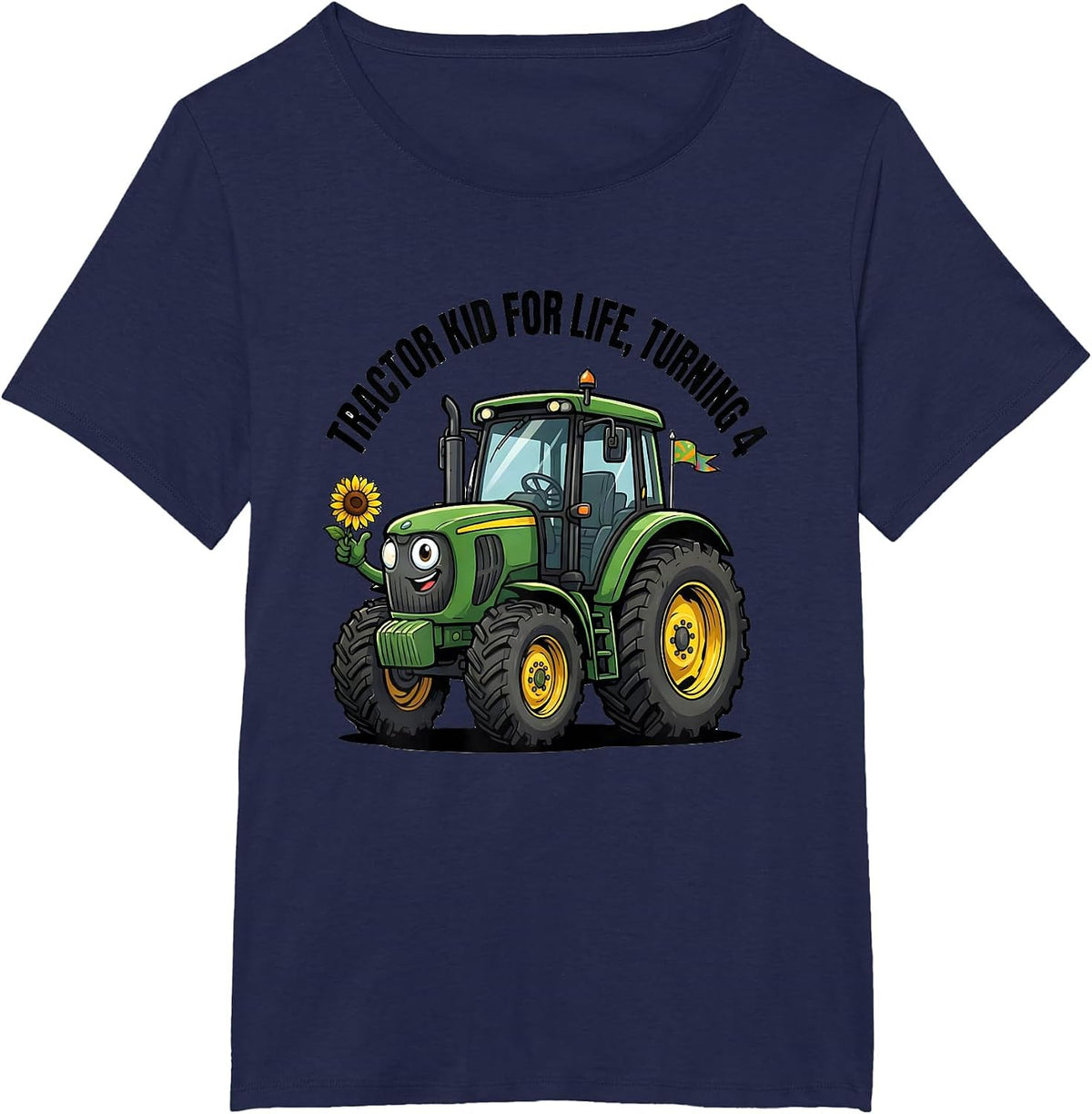 Women's Tractor Kid For Life Turning 4 Cartoon Toddler Birthday T-Shirt - Navy Blue