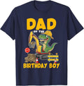 Dad of The Birthday Boy Construction Excavator Family T-Shirt - Navy Blue
