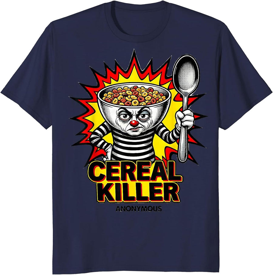 Cereal Killer Anonymous Pop Art Funny Halloween Food Costume T-Shirt - Navy Blue