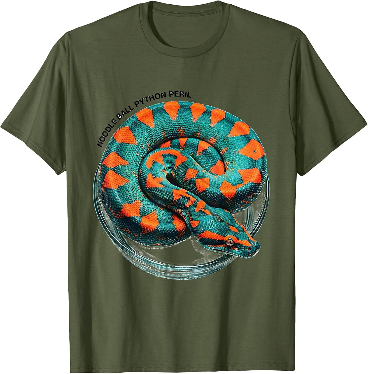 Noodle Ball Python Peril Funny Snake Lover Reptile Humor T-Shirt - Olive Green