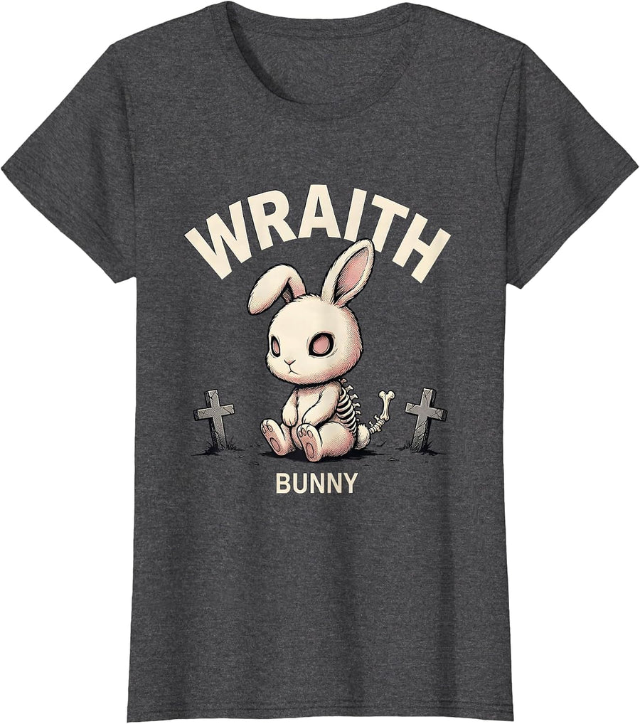 Women's Wraith Bunny Horror Anime Goth Kawaii Dark Aesthetic T-Shirt - Dark Heather Grey
