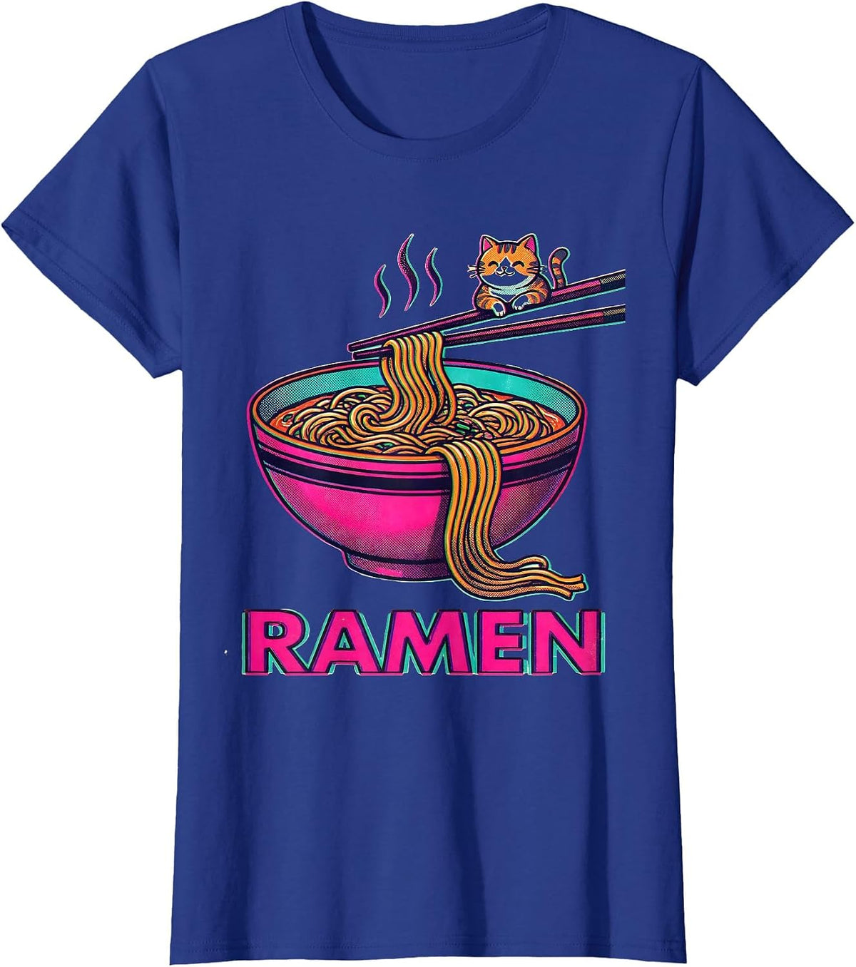Women's RAMEN Kawaii Anime Cat Ramen Lover Funny Japanese Humor T-Shirt - Royal Blue