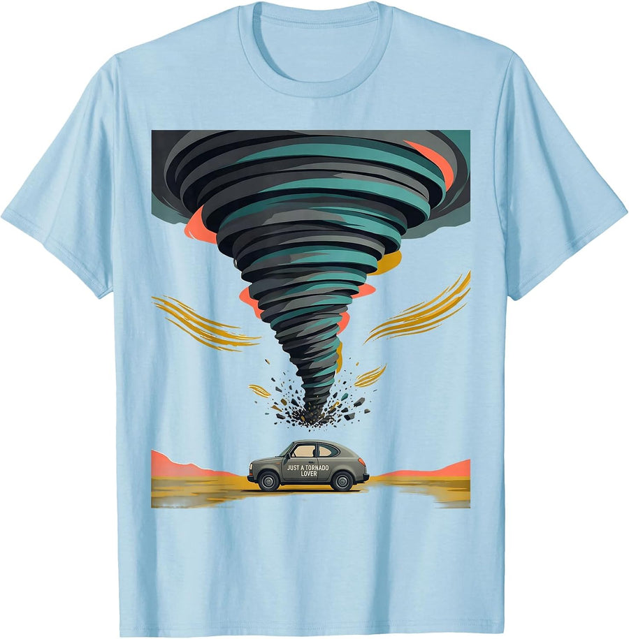 Men's Just A Tornado Lover Midcentury Modern Storm Chaser T-Shirt - Baby Blue