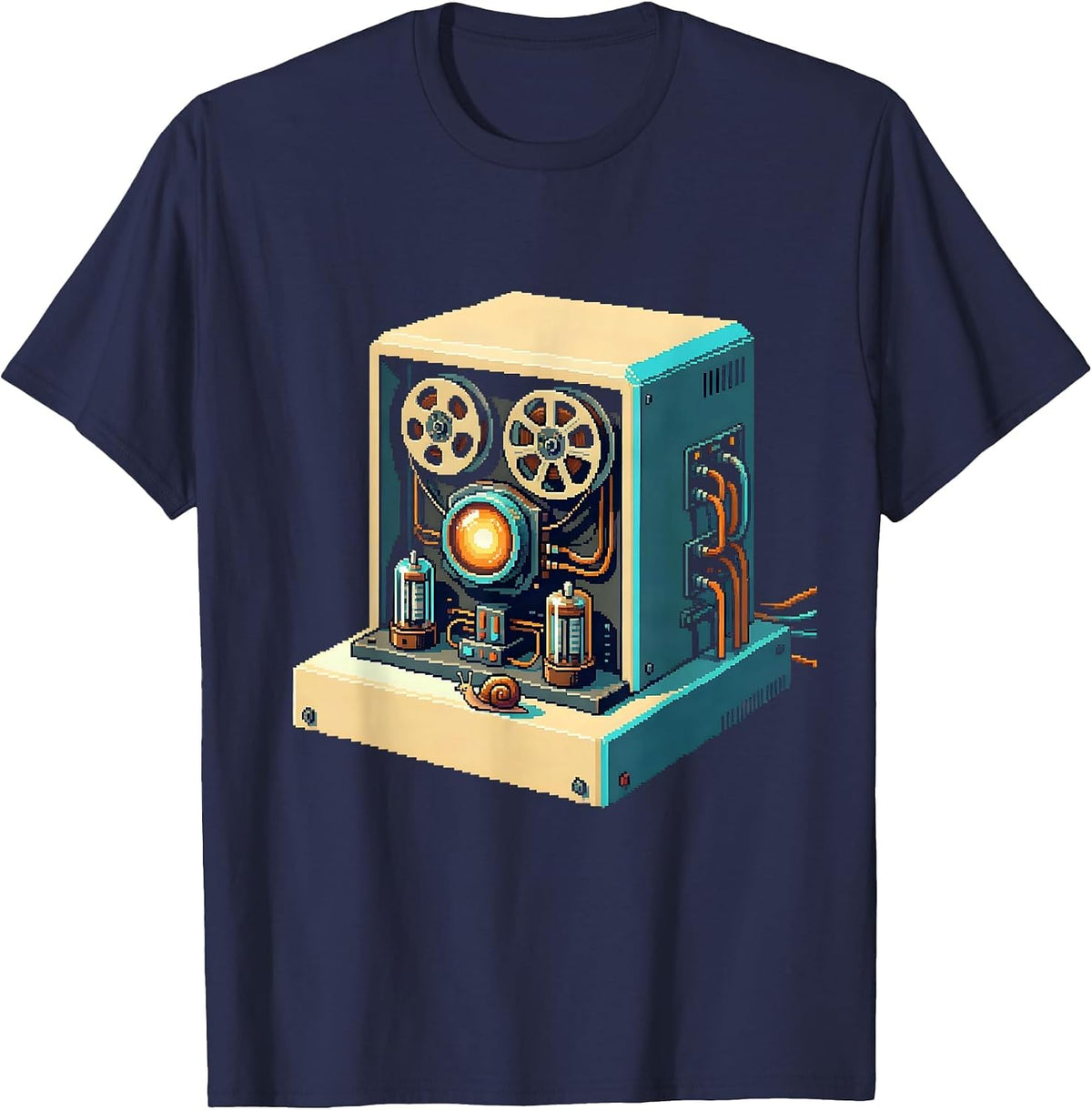 Men's Pixel-Art Vintage Computer Aging Humor T-Shirt - Navy Blue