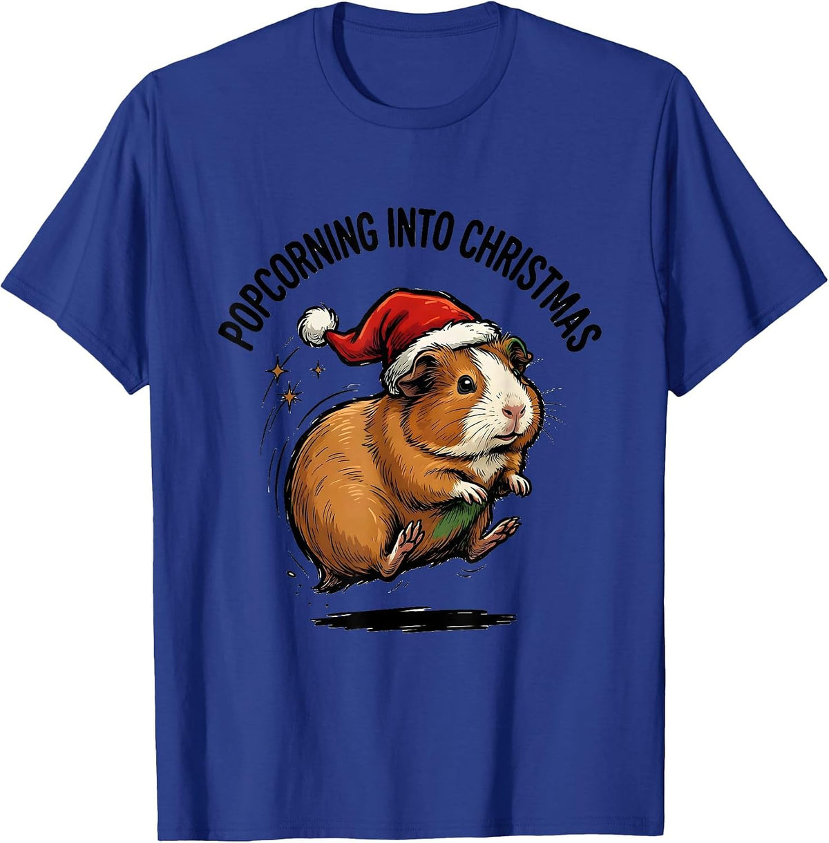 Men's Popcorning Into Christmas Funny Guinea Pig Christmas Santa T-Shirt - Royal Blue