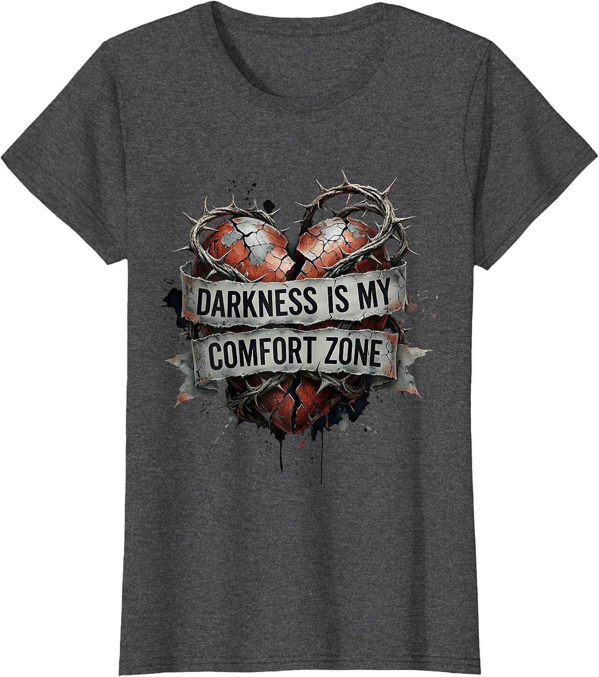 Women's Darkness Is My Comfort Zone Emo Design T-Shirt - Dark Heather Grey