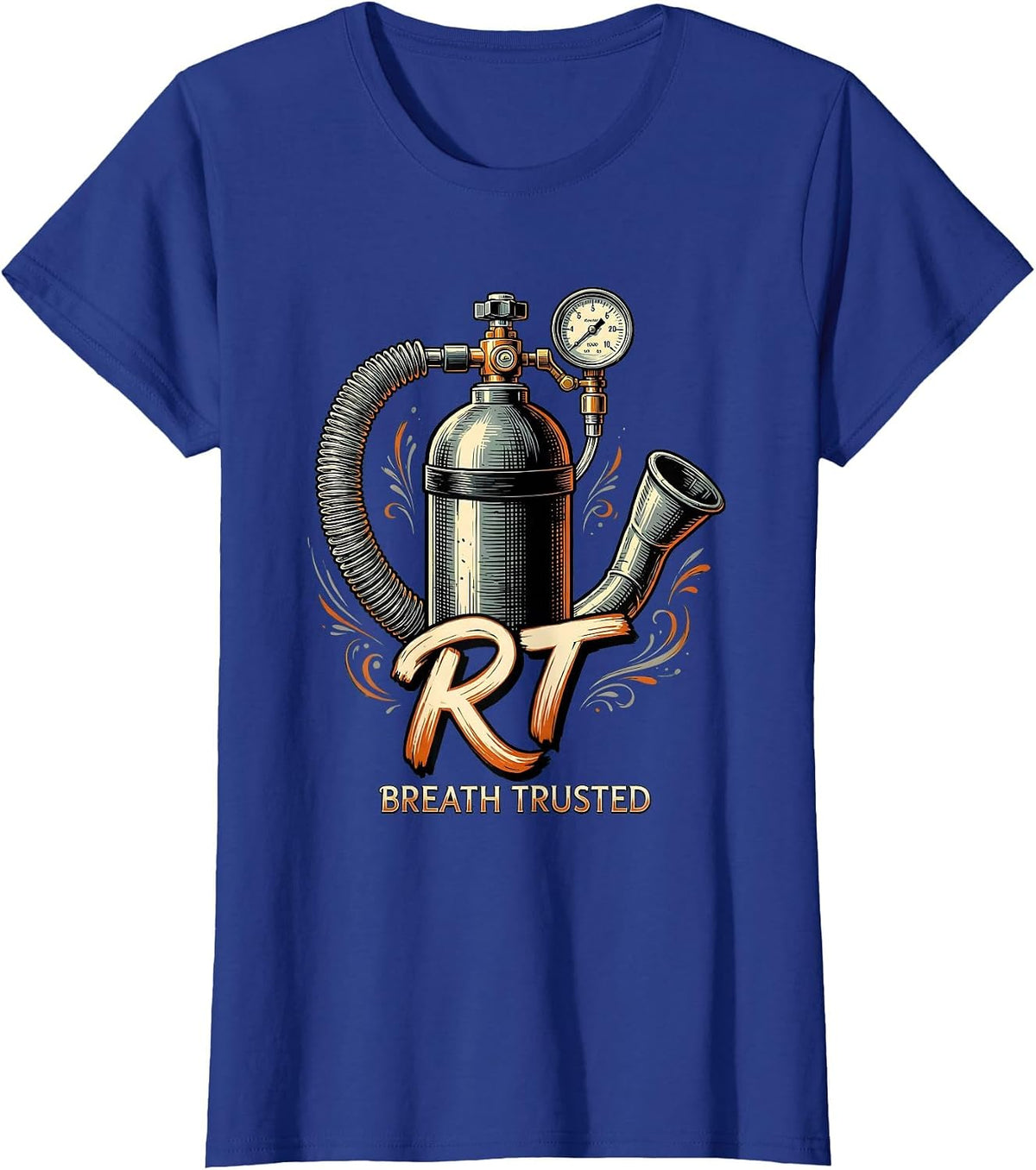 Women's RT Breath Trusted Funny Respiratory Therapist RT Care Week T-Shirt - Royal Blue