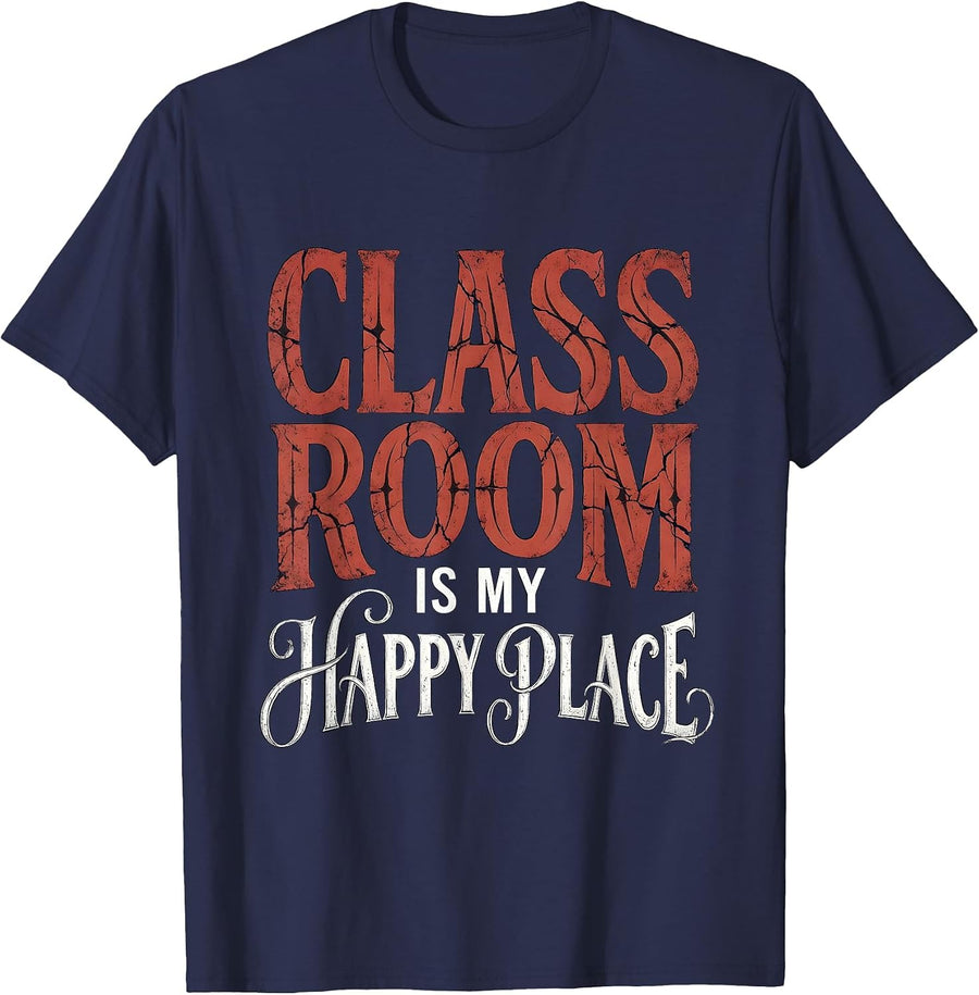 Classroom Is My Happy Place 3rd Grade Teacher T-Shirt - Navy Blue
