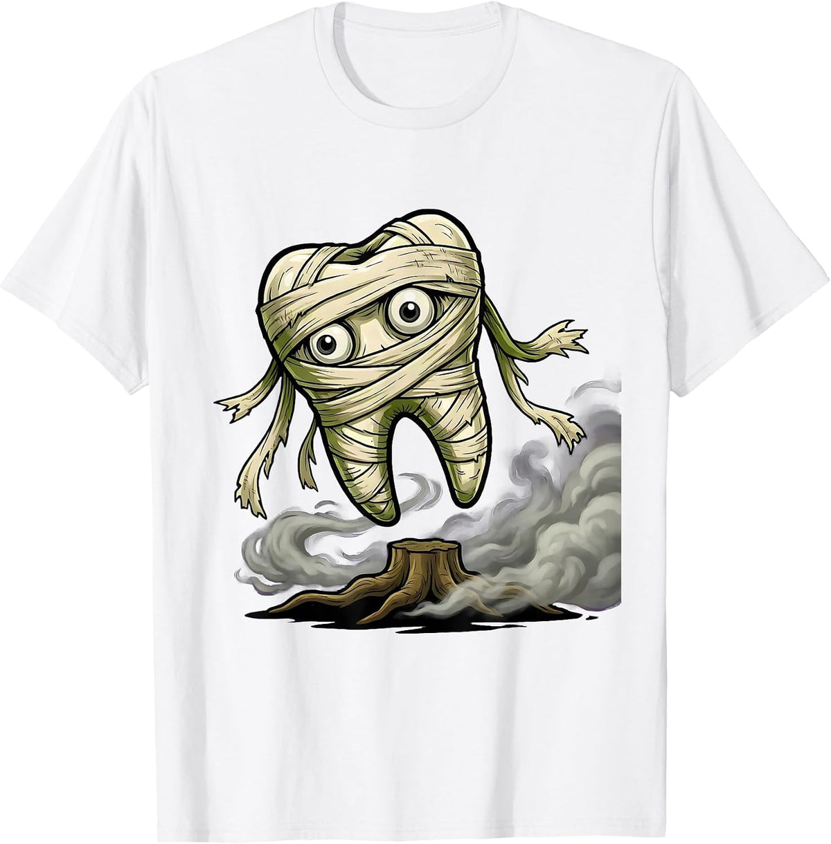 Men's Mummy Tooth Halloween Spooky Dental Design T-Shirt - White
