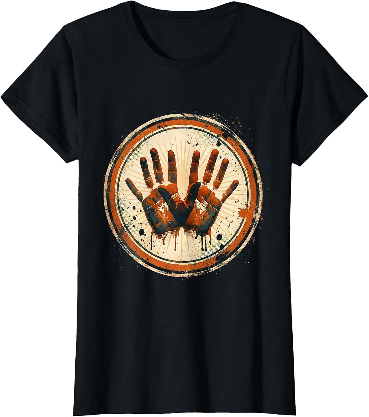 Women's Kindergarten Teacher Paint Handprint Art Design T-Shirt - Black