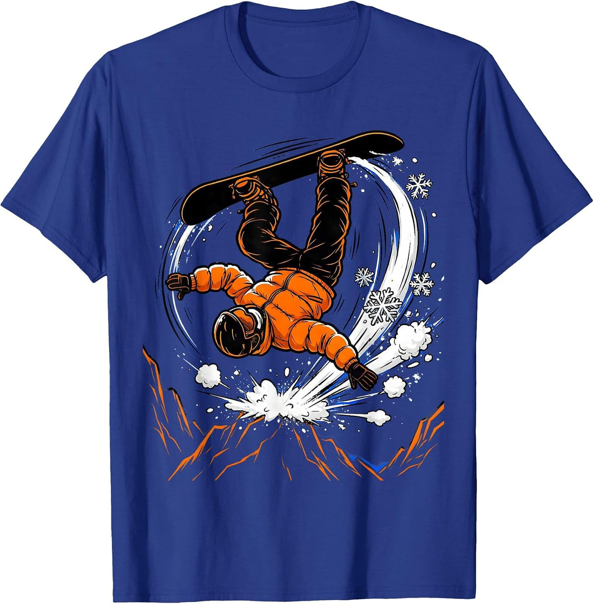 Snowboarder Backflip Mountain Cliff Action Art T-Shirt - Royal Blue