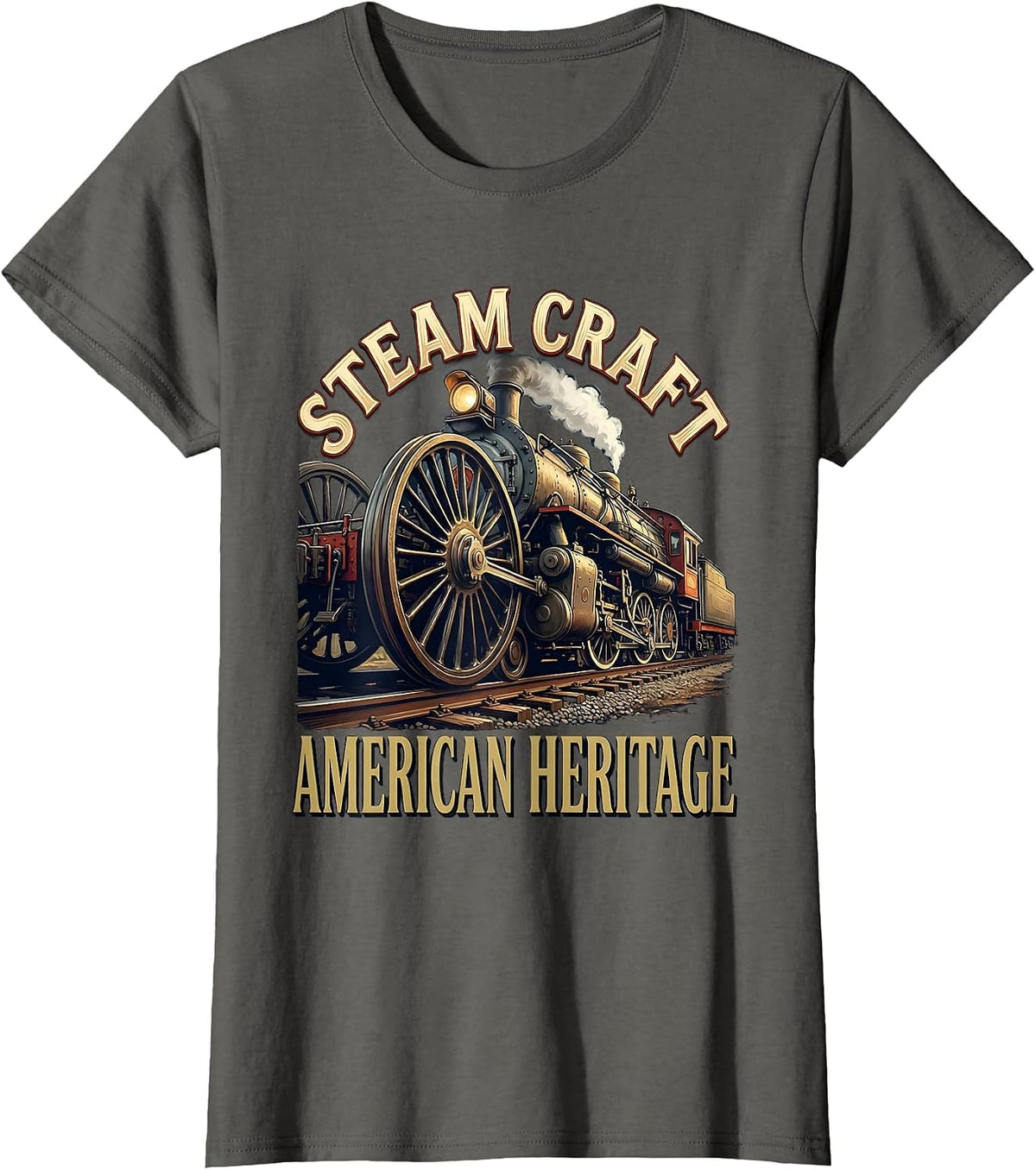 Women's Steam Craft American Heritage Vintage Steam Locomotive Train T-Shirt - Asphalt Grey