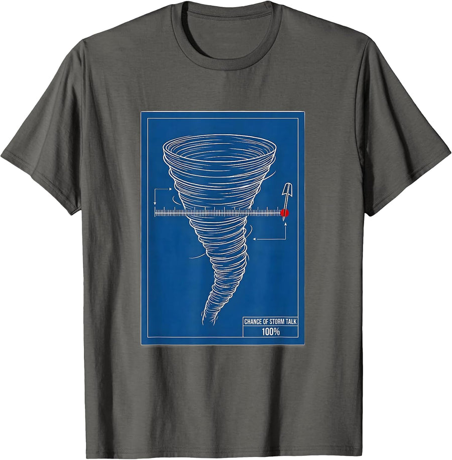 Chance Of Storm Talk 100% Technical Blueprint Tornado Chaser T-Shirt - Asphalt Grey