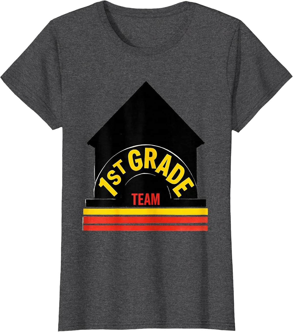 Women's 1st Grade Team Schoolhouse Teacher Back To School Crew T-Shirt - Dark Heather Grey