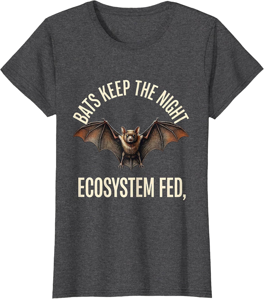 Women's Bats Keep The Night Ecosystem Fed Funny Bat Lover Wildlife T-Shirt - Dark Heather Grey