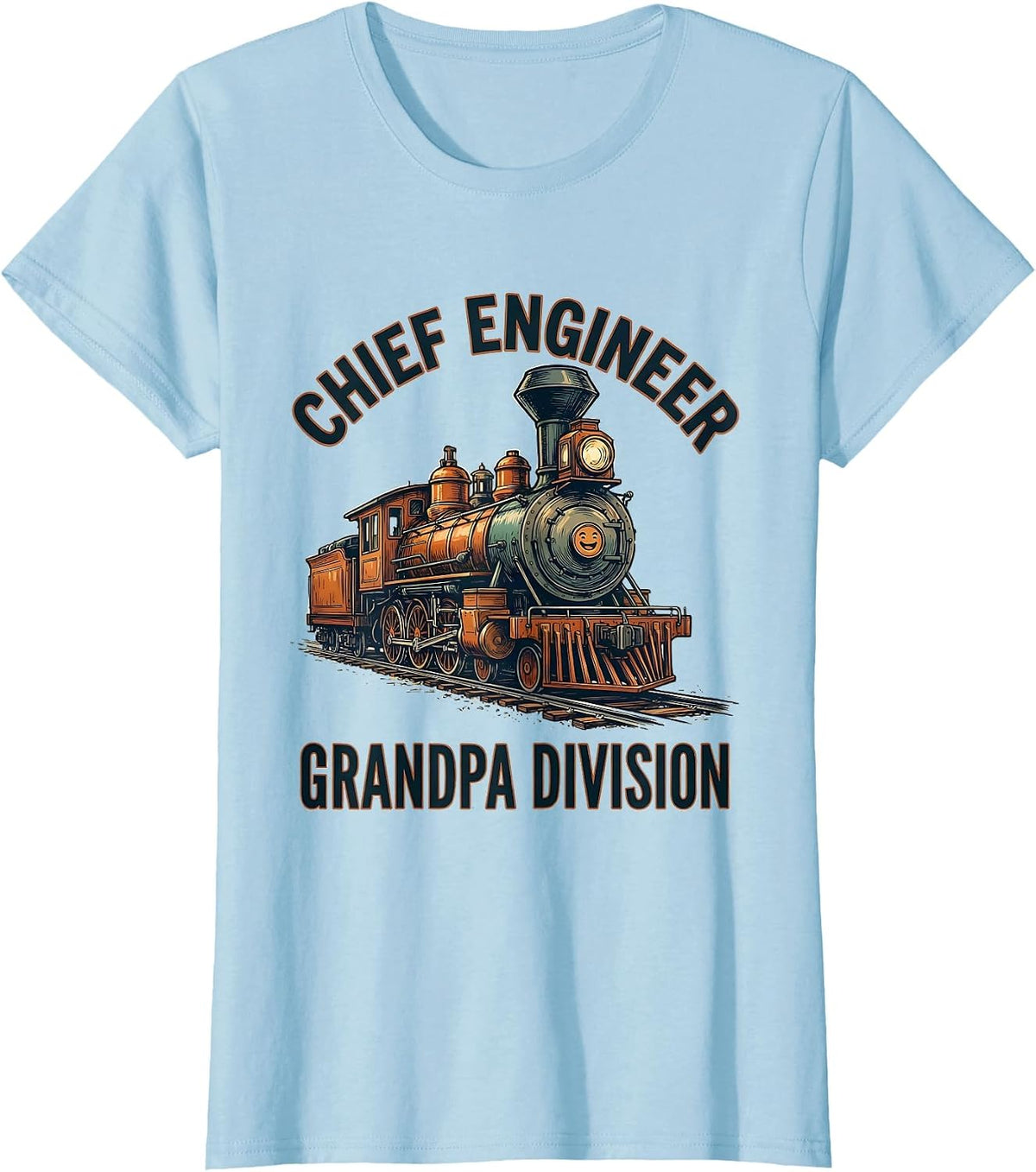 Chief Engineer Grandpa Division Funny Train Enthusiast T-Shirt - Baby Blue