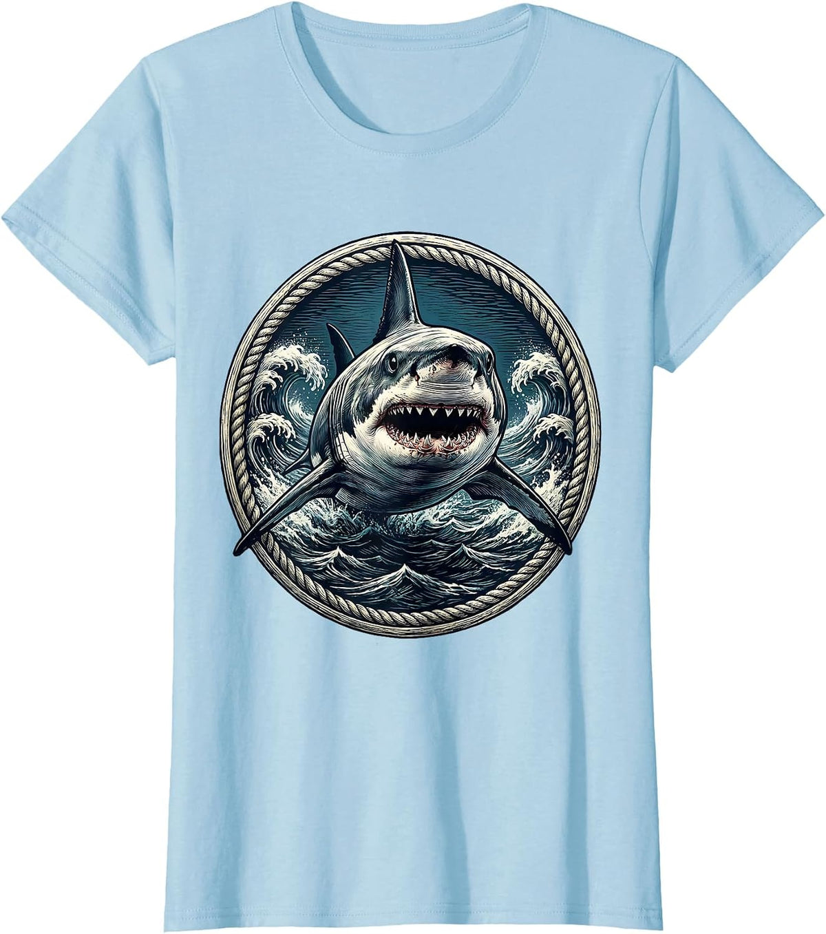 Shark Cutting Through Deep Ocean Waters T-Shirt - Baby Blue