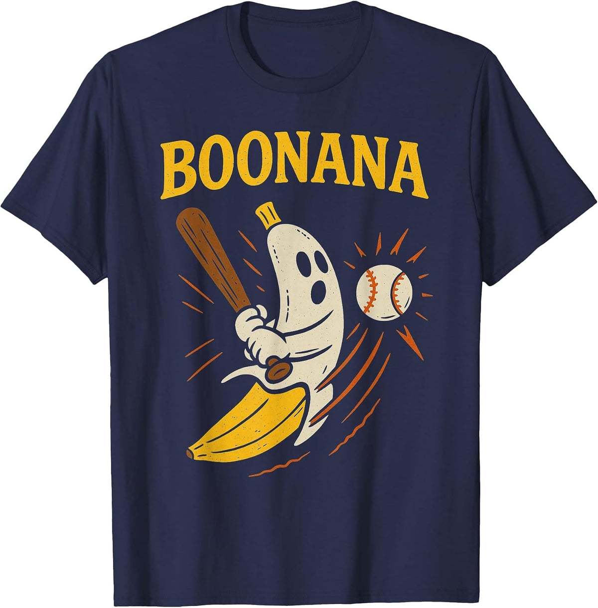 Boonana Baseball Funny Halloween Ghost Spooky Banana Costume T-Shirt - Navy Blue