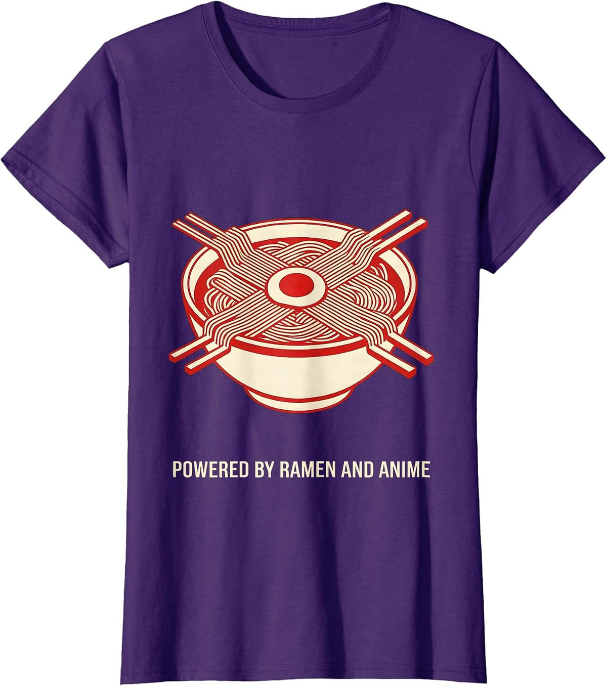 Women's Powered By Ramen And Anime Funny Ramen Lover Anime Fan T-Shirt - Purple