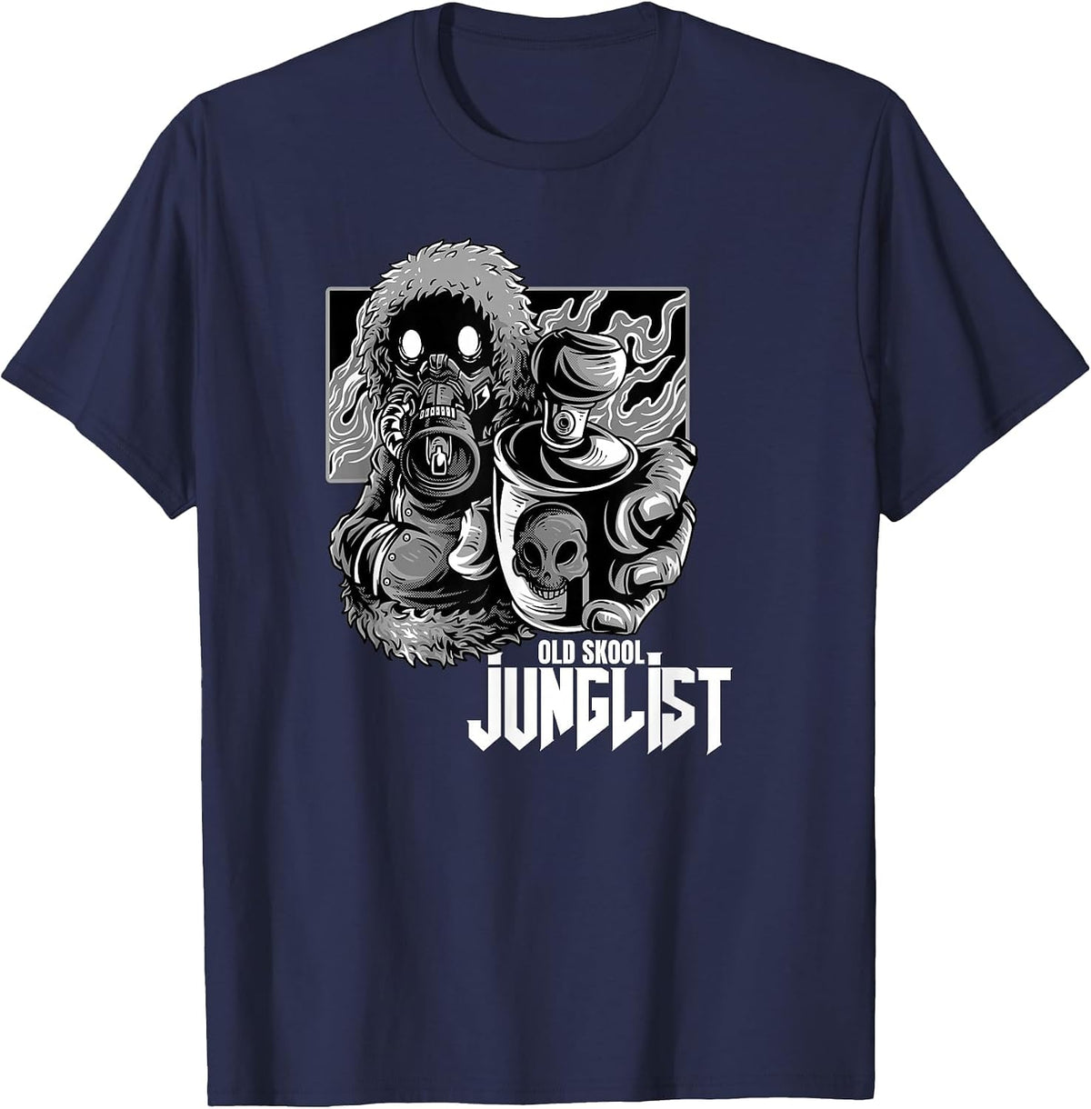 Junglist Raver Spray Can EDM Drum and Bass T-Shirt - Navy Blue