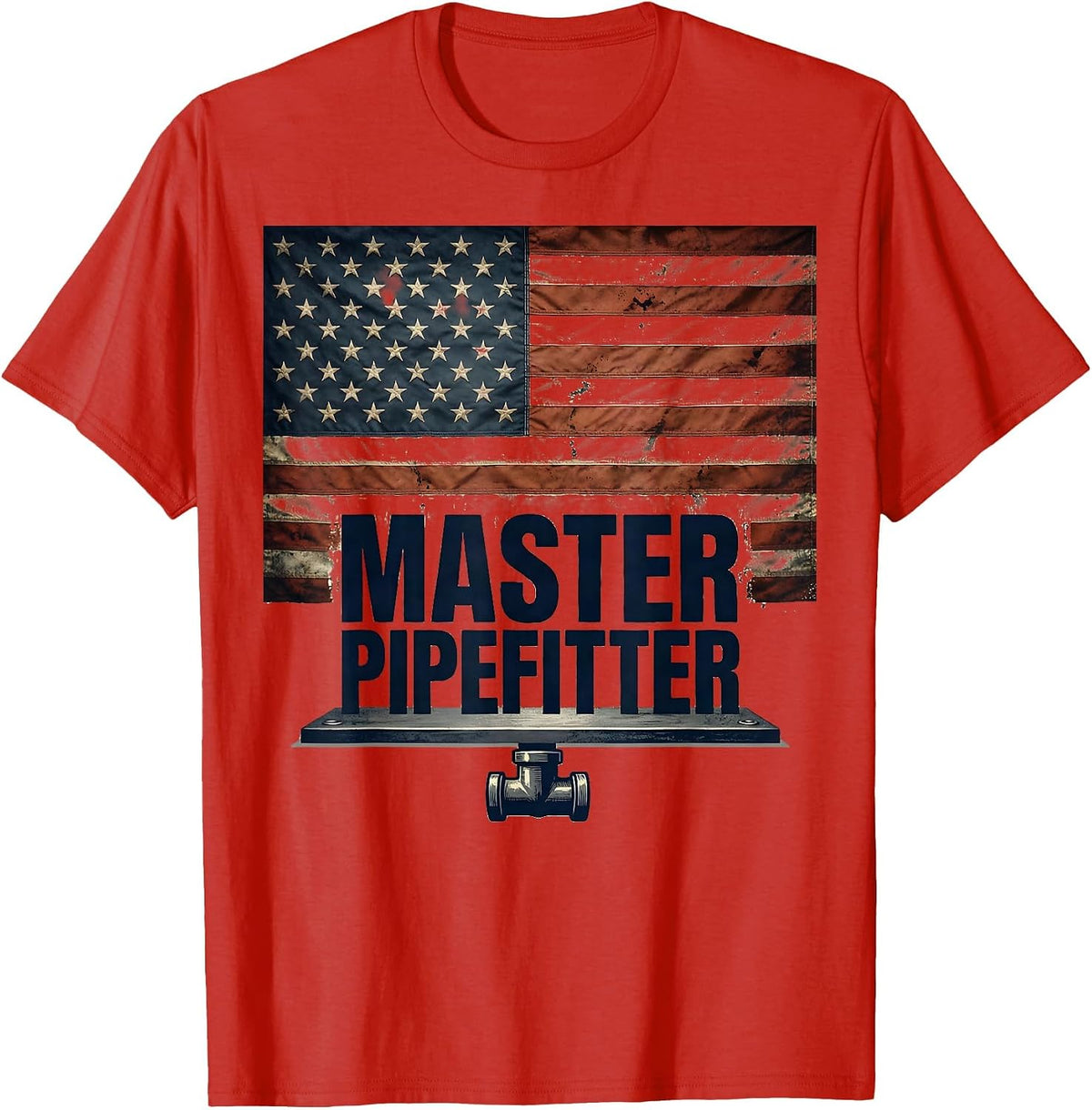 Men's Master Pipefitter Bold Condensed Patriotic Trade Identity T-Shirt - Red