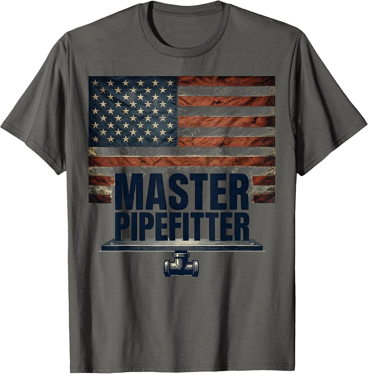 Men's Master Pipefitter Bold Condensed Patriotic Trade Identity T-Shirt - Asphalt Grey