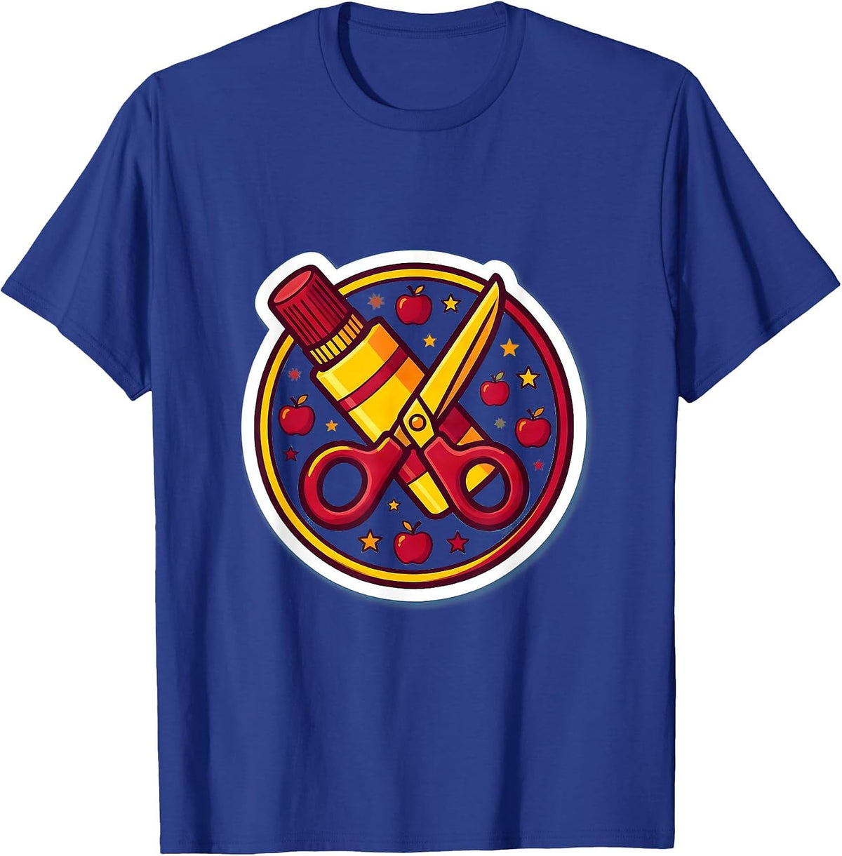 Kindergarten Teacher Glue Stick and Scissors Art T-Shirt - Royal Blue