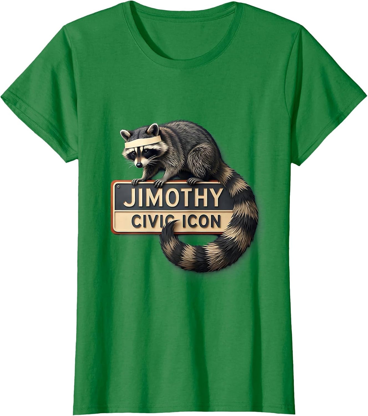 Jimothy Civic Icon Funny Raccoon Meme Trash Panda Wildlife T-Shirt - Kelly Green