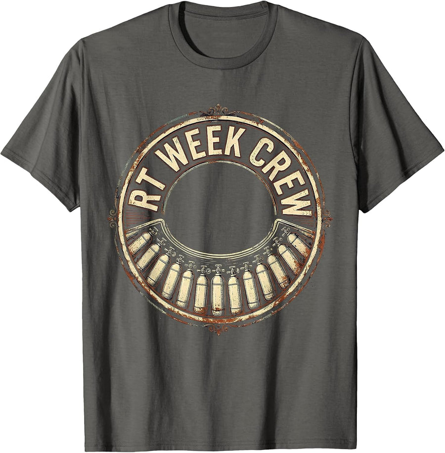RT Week Crew Vintage Respiratory Therapist Care Week Pride T-Shirt - Asphalt Grey