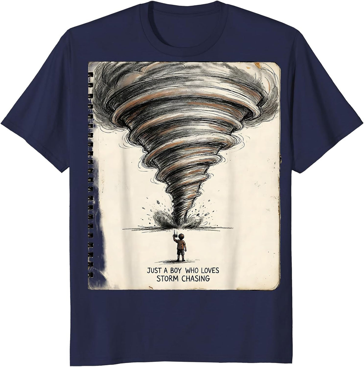 Men's Just A Boy Who Loves Storm Chasing Funny Tornado Chaser Kid T-Shirt - Navy Blue