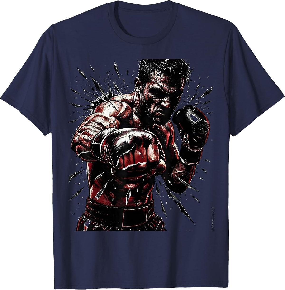 Boxer Mid-Punch Graphic with Sweat Droplets T-Shirt - Navy Blue