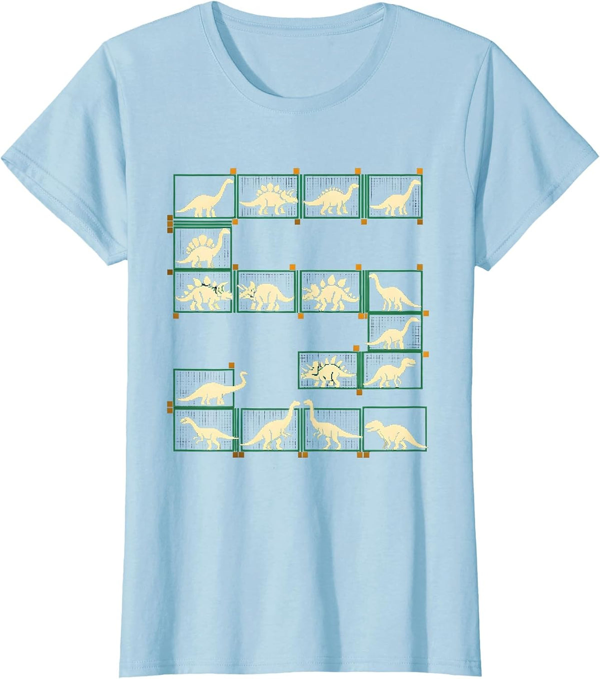 Women's Dinosaur Alphabet Pixel Art Kids Learning Gift T-Shirt - Baby Blue