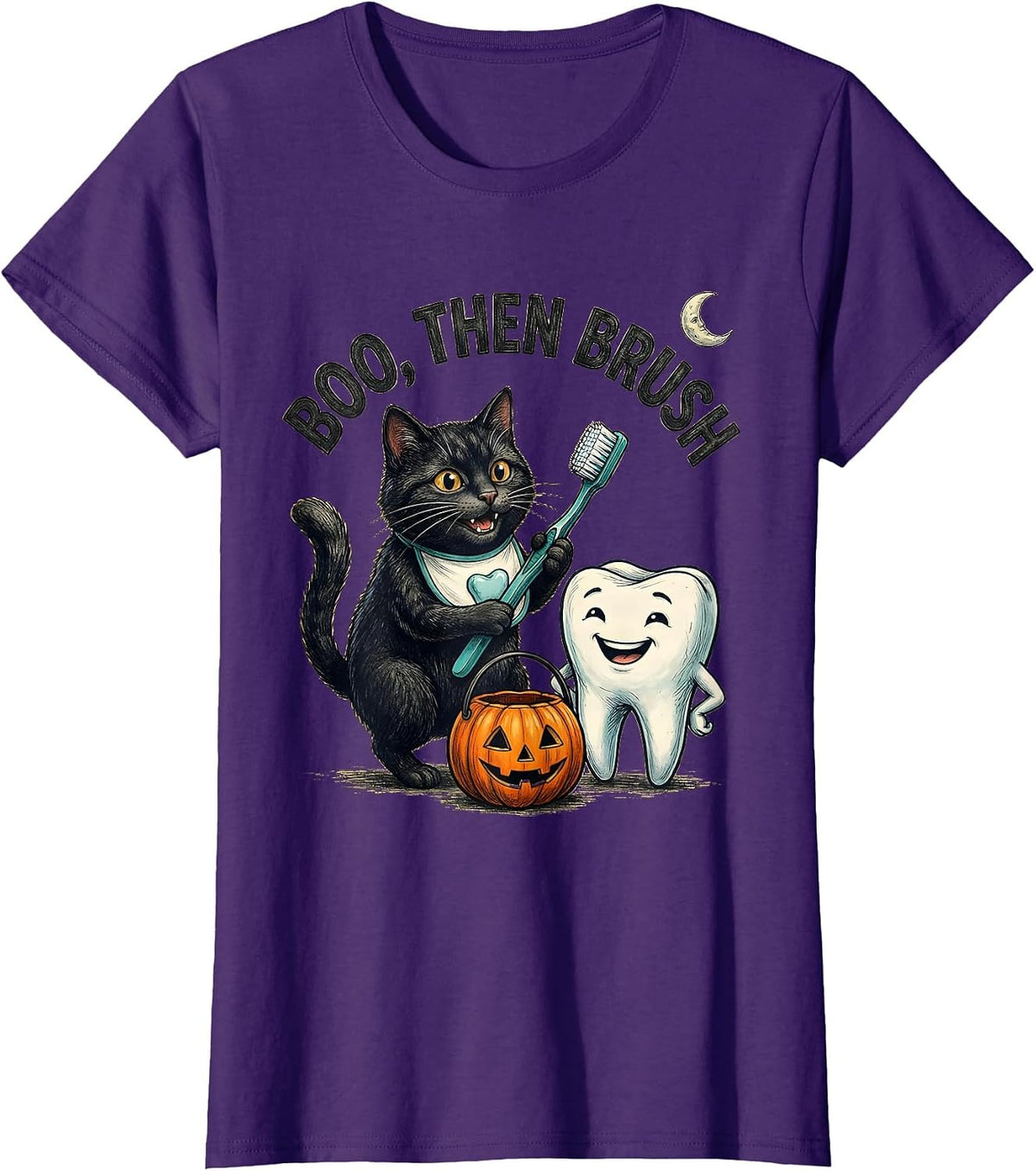 Women's Boo Then Brush Halloween Dentist Dental Humor Costume T-Shirt - Purple