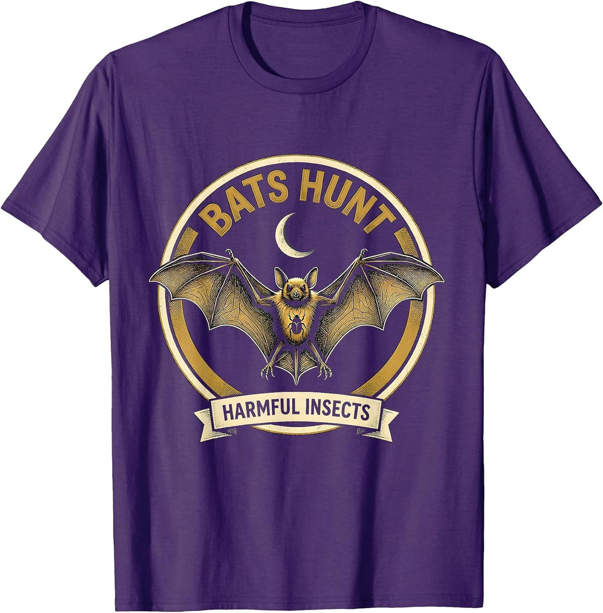 Bats Hunt Harmful Insects Vintage Gothic Bat Lover Halloween T-Shirt - Purple