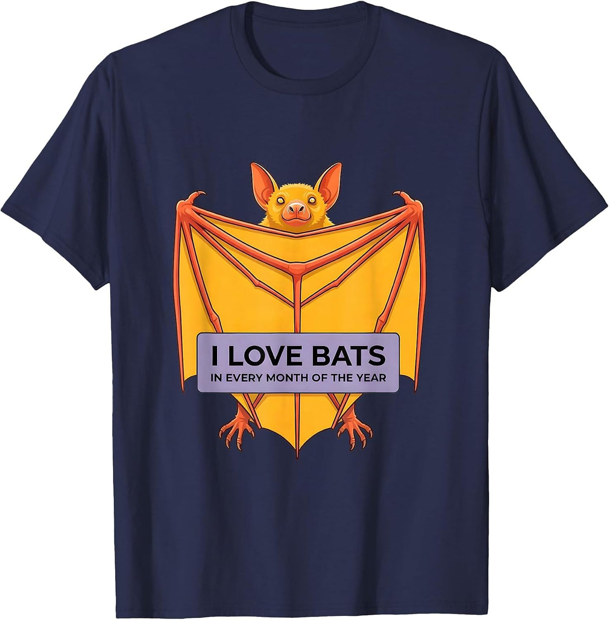 I Love Bats In Every Month Of The Year Vintage Bat Lover T-Shirt - Navy Blue