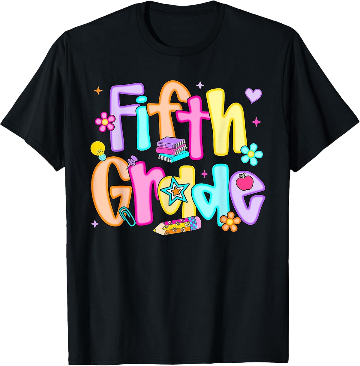 Preppy Fifth Grade Back to School 5th Grade Teacher Girl Boy T-Shirt - Black