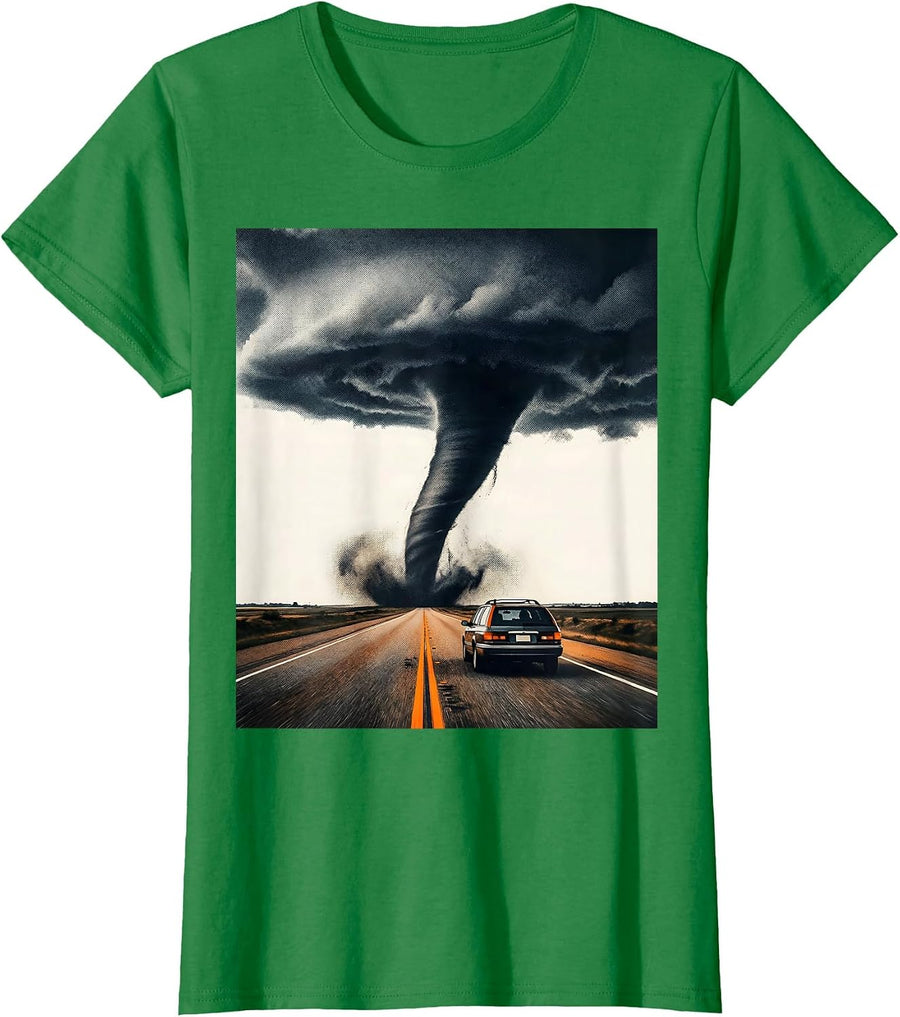 Women's Left-Leaning Tornado Funnel Storm Chaser Meteorology T-Shirt - Kelly Green